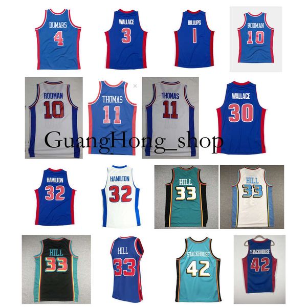 GH Grant Hill Piston Basquete Jersey Detroits Joe Dumars Ben Chauncey Billups Rasheed Wallace Jerry Stackhouse Mitch e Ness