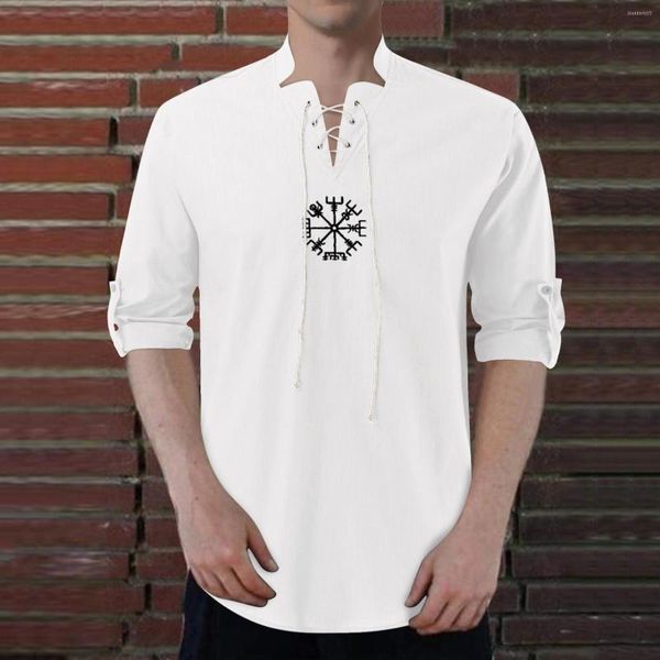 Camisetas masculinas Camisa de linho de algodão masculino Top de lapela de lapela de lapela de lapela bordada de bordado