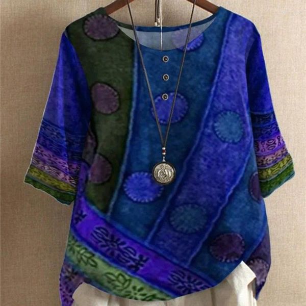 Blusas femininas moda solta impressão digital camisas casuais outono das mulheres topos e elegantes camisas mujer estilo étnico bluasa