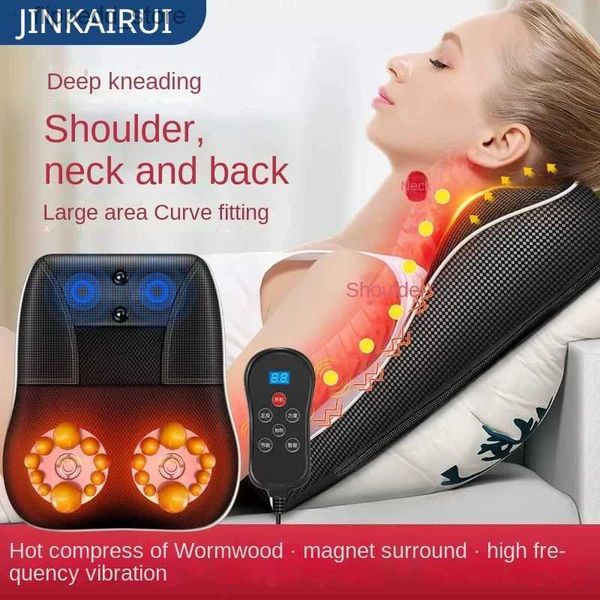 Massageando Travesseiros de Pescoço Jinkairui Shiatsu Elétrico Cabeça Pescoço Tração Cervical Massageador Corporal Travesseiro de Costas de Carro com Aquecimento Dispositivo de Massagem Vibratória Q231123