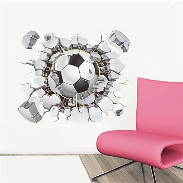 Наклейки на стенах 3D футбольный футбольный футбол с разбитой отверстием вид дома наклейка плакат для печати для детской комнаты спортивные мальчики декоративная роспись