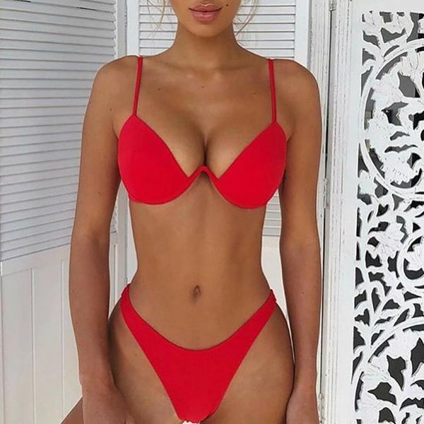 Kadın Mayo Seksi Kadın Düz Renkli Mayo Altlı Bra G-String Briefs Plaj Bikini Set Yaz Mayoları Kadınlar için 2023