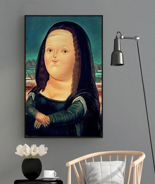 Cartoon Divertente Mona Lisa Poster Famosi Dipinti Ad Olio su Tela Carino Mona Lisa Da Vinci Immagini di Arte Della Parete per Soggiorno4226719