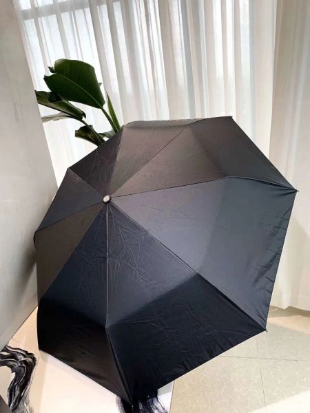 Guarda-chuva preto totalmente automático clássico com 3 dobras, estilo mais recente, com caixa de presente e bolsa de couro para clientes VIP
