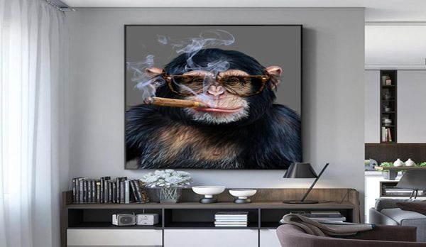 Macaco gorila fumar poster arte da parede fotos para sala de estar impressões animais moderna pintura em tela decoração para casa 9056351
