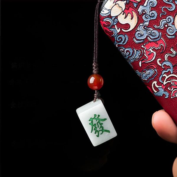 Schlüsselanhänger Burmese Jade Mahjong Schlüsselanhänger Riemen Smaragd Jadeit Weiß Mode Telefon Charm Geschenk Schmuck Natürliche Lanyard Niedlich Autozubehör