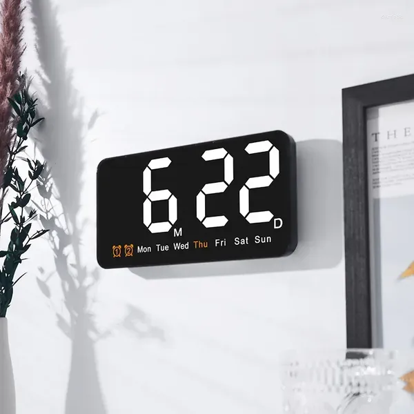 Relógios de parede Relógio eletrônico Temperatura Data Display Tabela Wall-mounted Digital LED para casa 12/24H Controle de voz DST