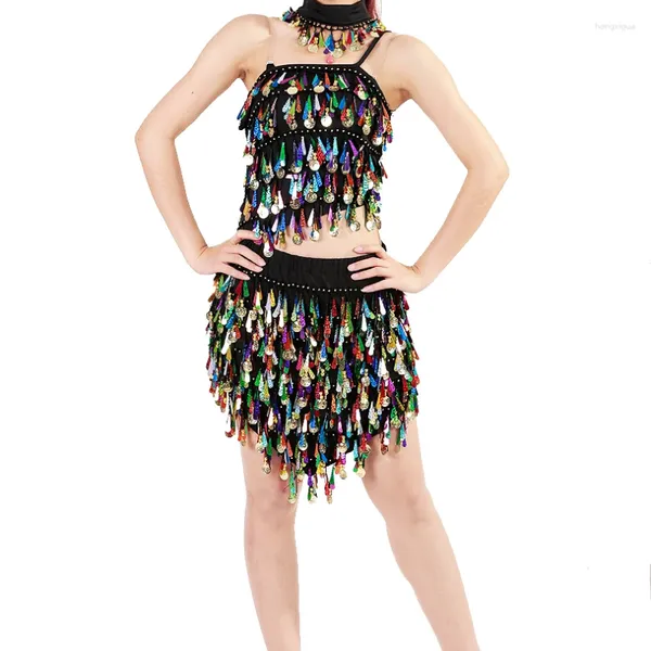 Stage Wear Sexy Multicolor Paillettes Backless Donne Costumi di ballo Salsa Abito latino Taglia libera