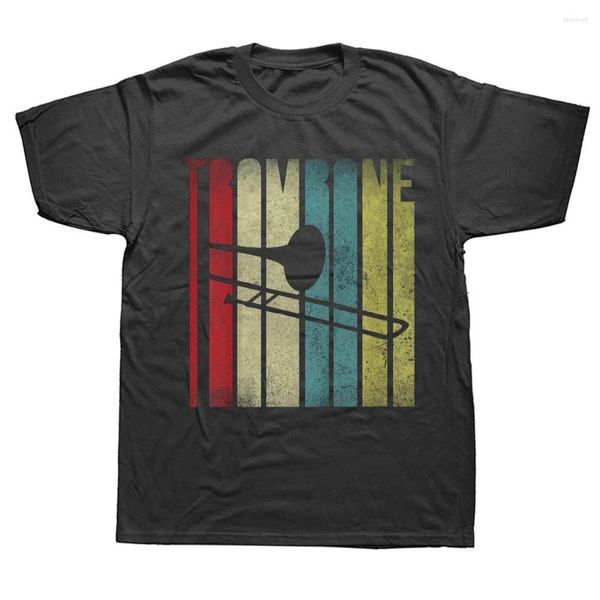 Camisetas masculinas bandeira de trombone de trompa de trompa de trombonista de trombonista de trombonista trombonista