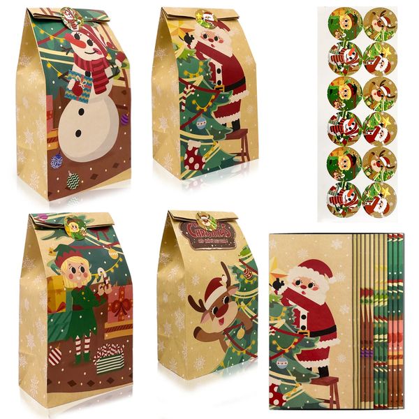 Confezione regalo 12 pezzi Sacchetti di carta Kraft di Natale Babbo Natale Pupazzo di neve Sacchetto di caramelle Biscotti con fiocchi di neve Anno di imballaggio Forniture per feste 231122