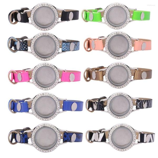 Charm Bracelets 1Pc 30mm Mix Color Glass Memory Floating Relicario Medaillon Anhänger PU Leder Wrap Armbänder Frauen Armband Schmuckherstellung