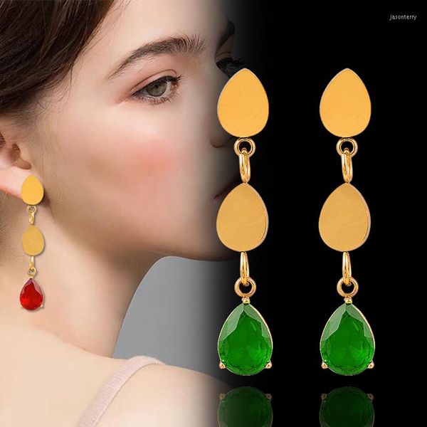 Boucles d'oreilles pendantes LEEKER 316L en acier inoxydable couleur or pour les femmes rouge vert noir zircon cubique gouttes d'eau bijoux 945 LK3