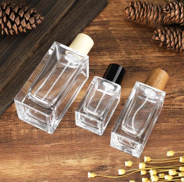 100pcs 30ml Bottiglie di profumo premium in vetro trasparente Bottiglie spray Bottiglie quadrate vuote Crimp Nick Bottiglia di profumo