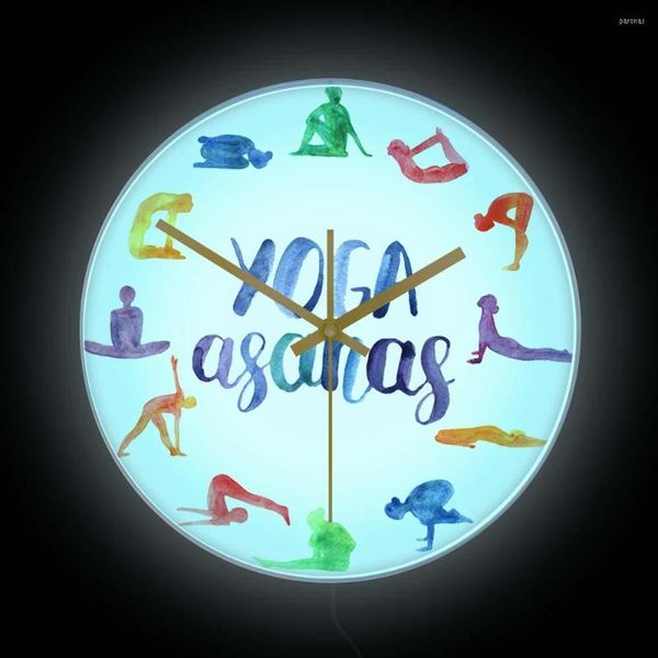 Duvar Saatleri Yoga Asanas Ev Gym Fitness Odası Stüdyosu Neon Sign Yogi Sanat Renk Karanlıkta Parıltma