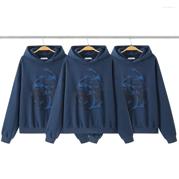 Felpe con cappuccio da uomo Fasion Velenoso Serpente Nizza Lavato Felpa con cappuccio Uomo Donna 1:1 Qualità Blu Make Old Vintage Danneggiato Pullover con cappuccio