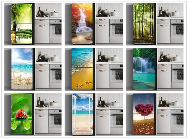 Adesivos de geladeira capa de geladeira porta paisagem planta mar auto adesivo cozinha móveis decoração envoltório freezer adesivo diy 2207163126361