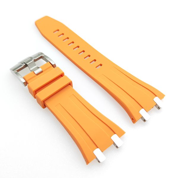 Cinturino in gomma arancione da 27 mm Cinturino con fibbia ad ardiglione da 20 mm Maglie connettore in acciaio adatte per orologio da polso Royal Oak AP 39 mm 41 mm