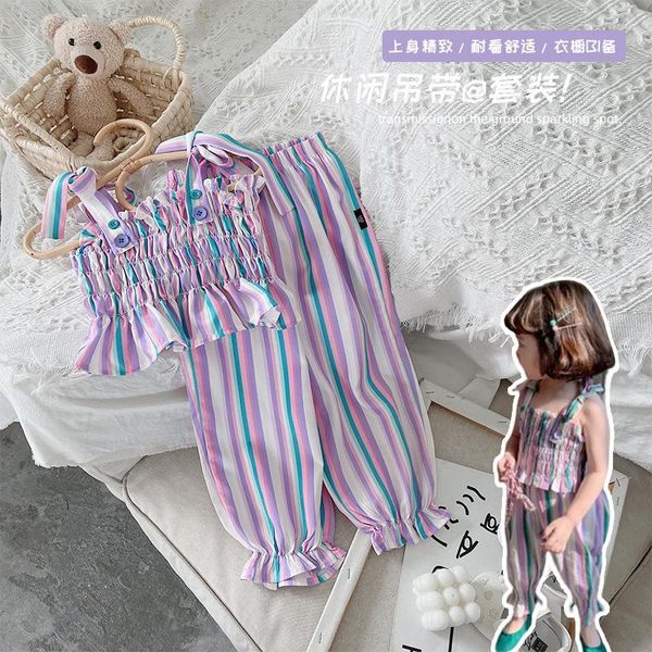 Одежда наборы в корейском стиле летняя девочка девятые брюки костюма мода одежда для малышей девочка детская бутика оптом