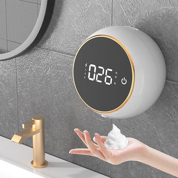 Dispensador de sabão líquido touchless automático sensor espuma montagem na parede carregamento usb inteligente infravermelho com temperatura display digital