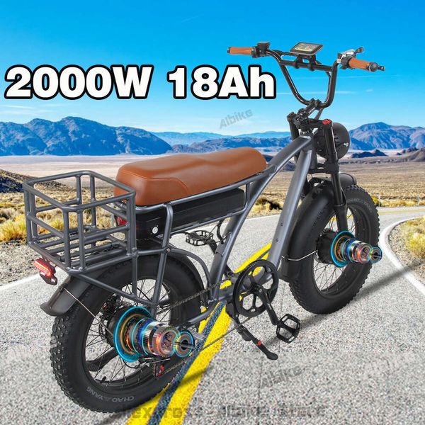 2000-W-Elektrofahrrad für Erwachsene, 20-Zoll-Fat-Reifen-Elektrofahrrad mit 48-V-18-Ah-Wechselbatterie, Off-Road-Snow-Mountain-E-Bike