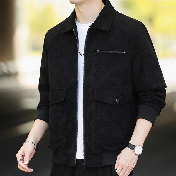 Jaquetas masculinas na moda jaqueta casual versão coreana leve roupas de veludo jovem e de meia-idade casaco de lapela