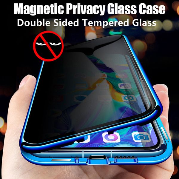 Custodie per telefoni magnetici per la privacy per iPhone 14 13 12 11 Pro MAX X XR 7 8 Plus Cover protettiva per vetro temperato in metallo con magnete anti-spia 360