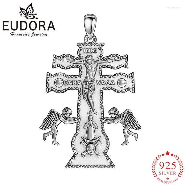 Подвески в виде креста Caravaca, ювелирные изделия Eudora, ожерелье из стерлингового серебра 925 пробы для мужчин и женщин, ангел, христианская личность, кулон, банкетный подарок