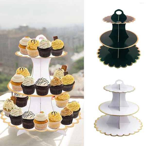 Backformen-Werkzeuge Cupcake-Ständer aus Pappe, Einweg-Kuchenständer, runder 3-stöckiger Dessertbaum-Halter