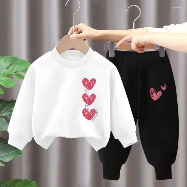 Set di abbigliamento Set di vestiti per bambina autunnale Set di pullover casual per bambini Top e completo di pantaloni per bambini 2 pezzi Tuta da ragazza Felpa