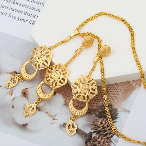 Orecchini di collana Set di gioielli placcati in oro etiopia signore eleganti pendioni per donne design nigeriano Gift per feste di gioielli