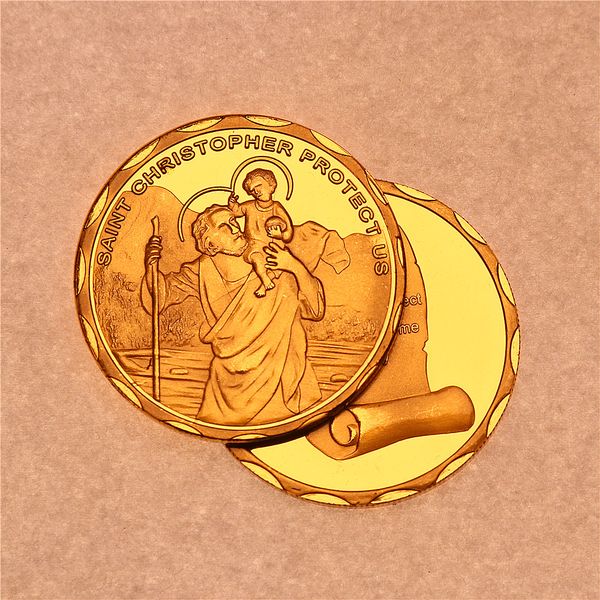 Artes e artesanato 24K Gold Plated St Saint Christopher Proteja a Medalha de Token