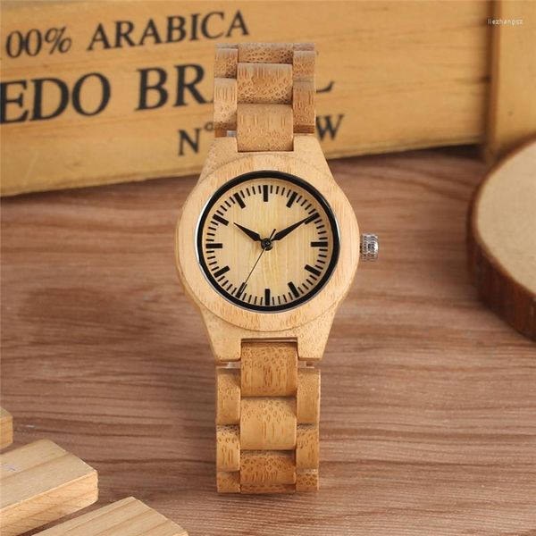 Orologi da polso fatti a mano Lady Fashion Bamboo Orologi da polso Movimento analogico al quarzo Orologio in legno pieno Bracciale in legno per regalo da donna Reloj