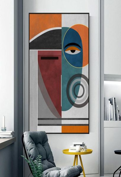 Абстрактная линия лица, скандинавский постер, настенные художественные картины для гостиной, холст, живопись, современный домашний декор, диван, красочная геометрия1784003