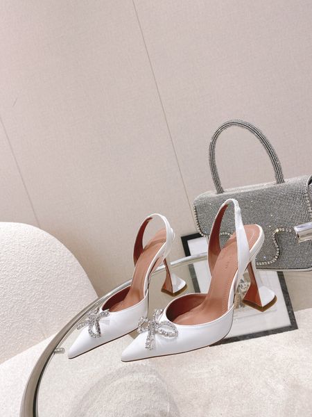Düğün Ayakkabıları Amina Pompaları Muaddi Ayakkabı Gelin Nedime Moda Beyaz Kristal Yay Yüksek Topuk Moda Tasarımcı Peri