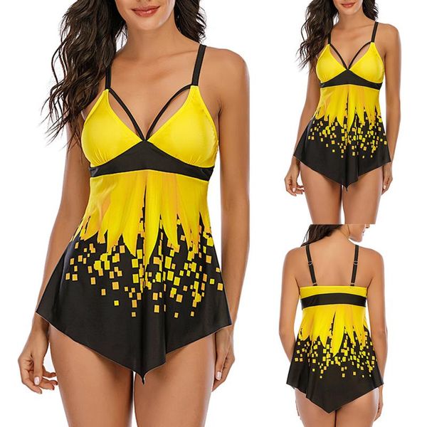 Menas de banho feminina Sagace amarelo alto maiô de primavera tankini sólido maillot de bain femme 2023