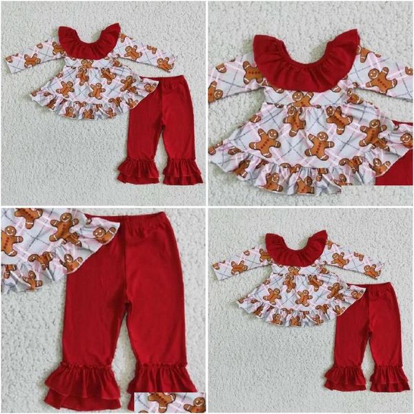 Conjuntos de roupas primavera moda crianças bonito vermelho arco top calças babados boutique atacado bebê meninas crianças roupas entrega entrega mater otpu9