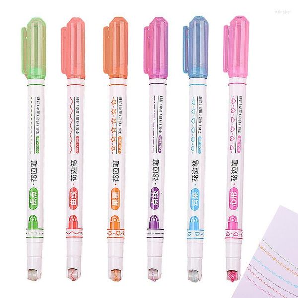 Cenas coloridas do conjunto de canetas marcadoras com 6 formas diferentes 6pcs para anotação para ter um desenho legal para crianças escrevendo