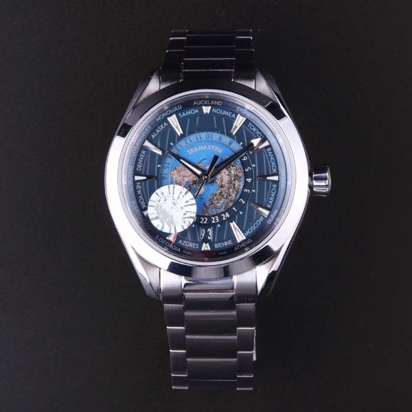 orologio omega alta qualità BP Factory World Funzione ora da uomo Movimento svizzero cinturino in gomma acciaio Viaggi globali tempo libero sport affari Blu acquamarina nuovo debutto lusso