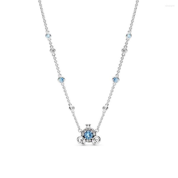 Catene Autentico argento sterling 925 blu carrozza di zucca moda collana collier adatta donne perline regalo di fascino gioielli fai da te