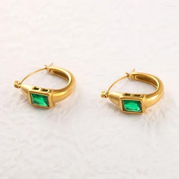 Orecchini a cerchio luce lusso vintage zircone verde per donna Acciaio inossidabile color oro Nastro Accessori europei e americani