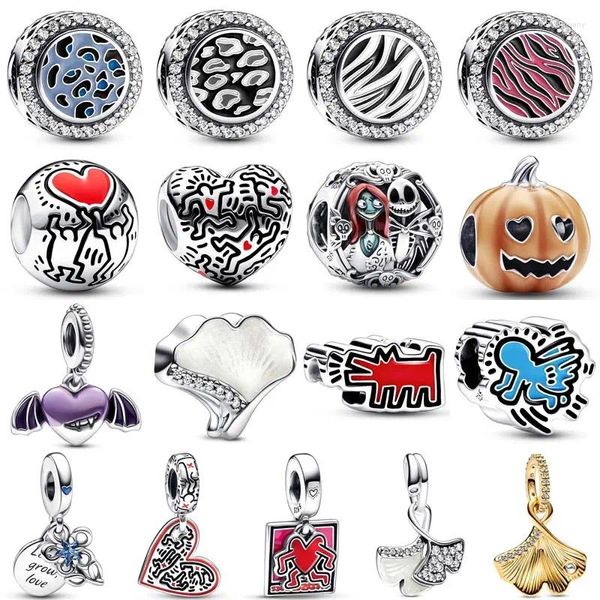 Pietre preziose sciolte Zebra Stampa leopardo Linea Arte Persone Fascino Vampiro Ciondolo a cuore alato Argento sterling 925 Bracciale moda adatto Fai da te