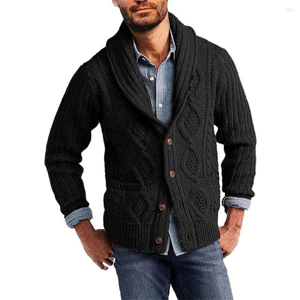 Herren Pullover Herbst/Winter Europäisch-USA Stil Strick Oberbekleidung Herren/Jugend Acryl Solid Revers Einreiher Taschen Cardigan Pullover