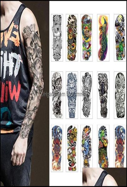 Tattoos Body Art Gesundheit Beautywaterproof Temporäre Tattoo Aufkleber Auge Uhr Vogel Pagode FL Arm Große Größe Gefälschte Flash Sleeve Tatt9073470