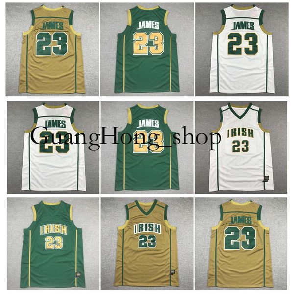 GH St. Vincent Mary Okulu İrlanda Yüksek LeBron James Basketbol Forması Mitch ve Ness Growback Gold Been Green Boyut S-XXL