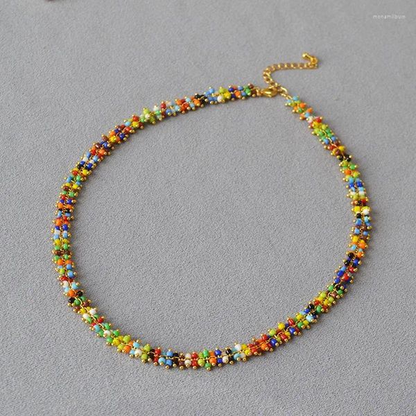 Colares Pingente Primavera e Verão Japonês Coreano Nicho Arte Estilo Boêmio Colorido Arroz Beads Hcrafted Frisado Elegante