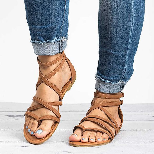 Sandálias femininas sandálias Roma Sapatos de verão Mulher Gladiator Sandals With Flip Flip Flop Sandals planas Lady Beach Sandalias Mujer AA230422