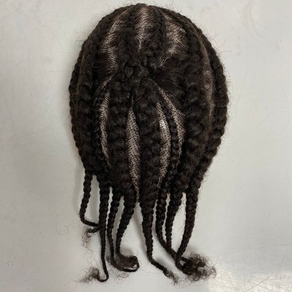 Indian Virgin Human Hair Systems NO.8 Afro Corn Braids Jet Black Color 1# 8x10 Toupee Full Lace Unit for Black Woman