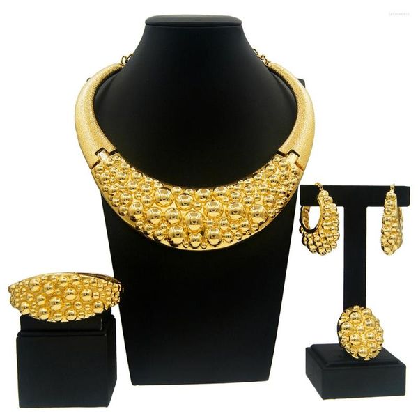 Halskette Ohrringe Set für Frauen vergoldet 24 Karat italienisches Gold Luxus Damen Party Ring Geschenk Zubehör kostenlos weltweit Yll
