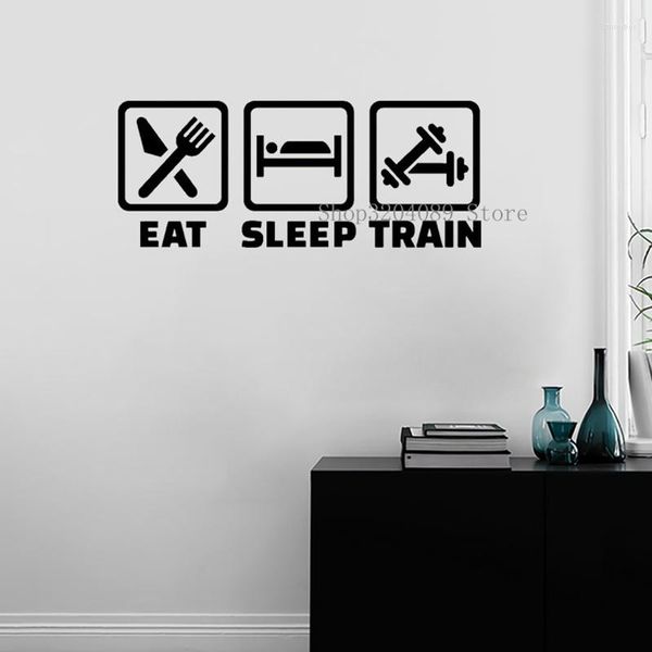 Adesivos de parede engraçados comer decalque de trem para dormir para meninos decoração de ginástica treinamento fitness decals de estilo de vida saudável cn034