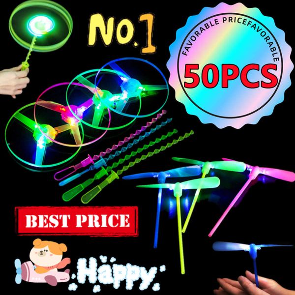 Nuovo 50/30/10/5/1PC LED luminoso di bambù libellula disco volante con luce notturna all'aperto giocattoli volanti bambini festa di compleanno oggetti di scena regali